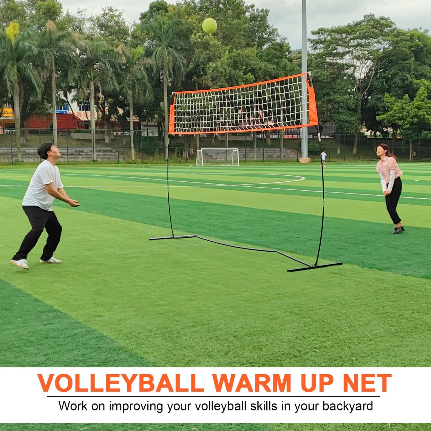 12FT Portable Volleyball Training Net for Hitting or Serving Drills, Outdoor & Indoor Freestanding Volleyball Practice Net with Height Adjustable, Glow in Dark Ball, Carry Bag