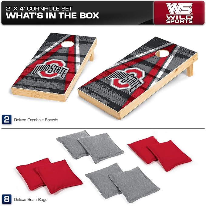 Wild Sports NCAA College 2' x 4' Wood Direct Print Tournament Cornhole Set, 8 Bean Bags, Vintage Triange Design - Tailgate, Outdoor, Backyard