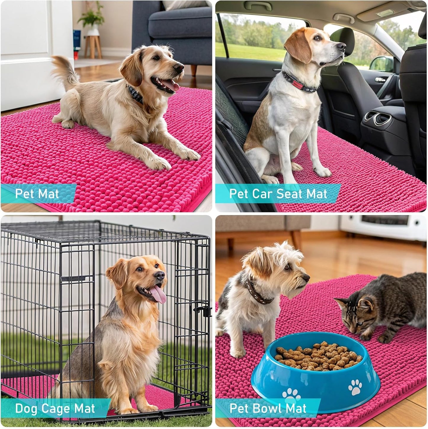 OLANLY Dog Door Mat - Absorbent Non-Slip Mud Mat for Dogs | Quick Dry Chenille, 30x17, Hot Pink