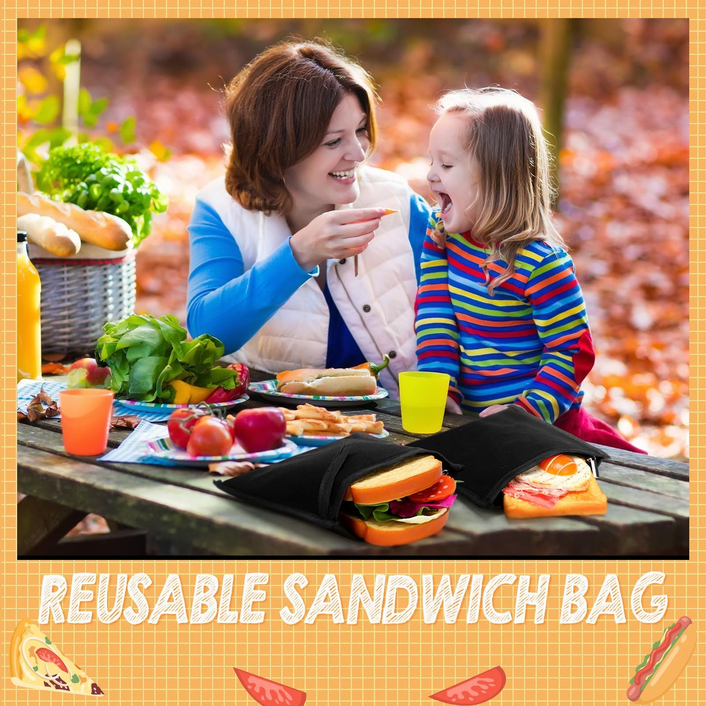 Reallnaive 4 Set Insulated Sandwich Bags Reusable Lunch Bags Small Thermal Snacks Pouch Washable Reusable for Picnic, Travel, Office, Classroom, School(1 Sizes,Basic Design)