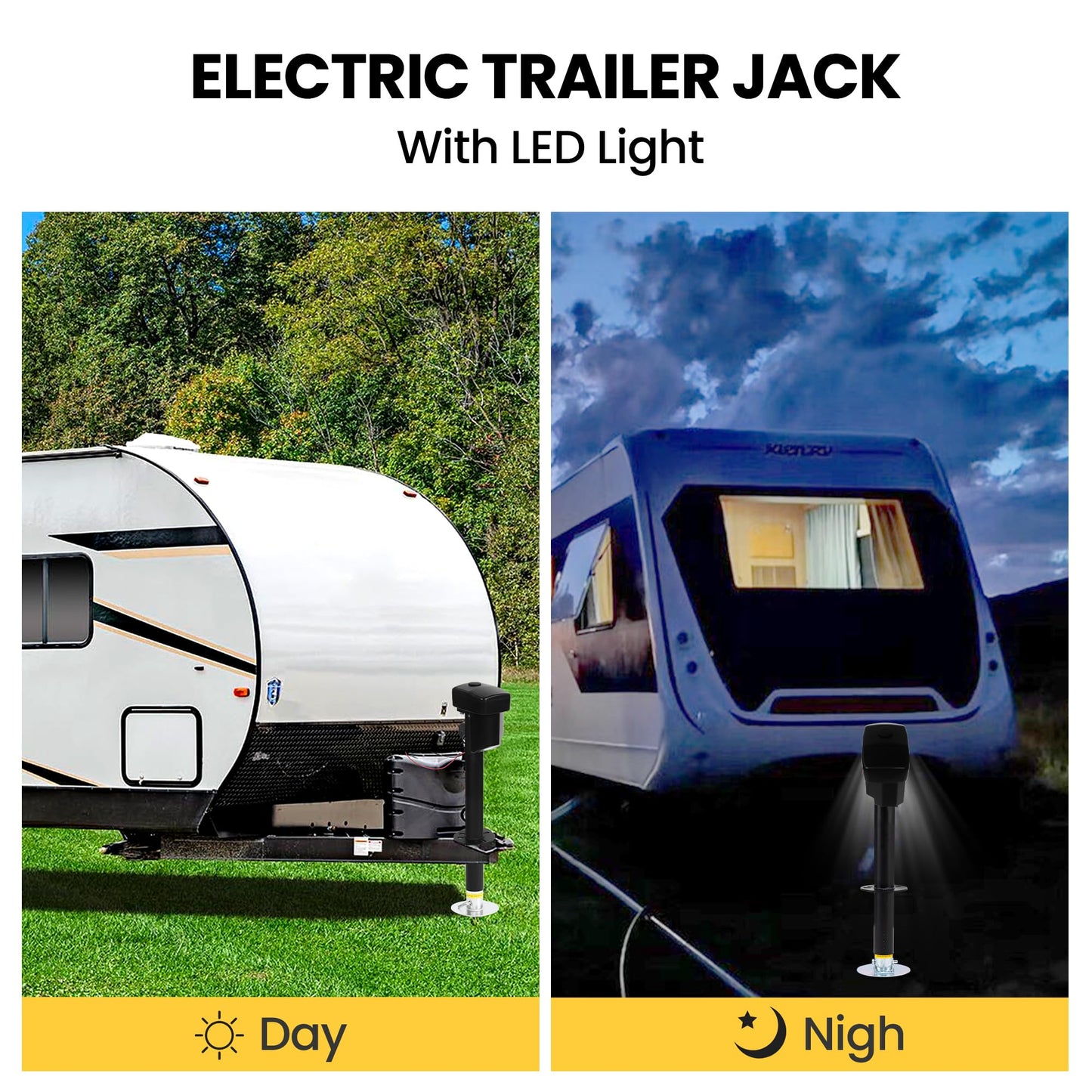 12V Electric Tongue Jack 5000lb A-Frame Heavy Duty Trailer Jack 18” Travel Add 4.5” with The Drop Foot & LED Light for Travel Trailer Camper, Protective Cover Included