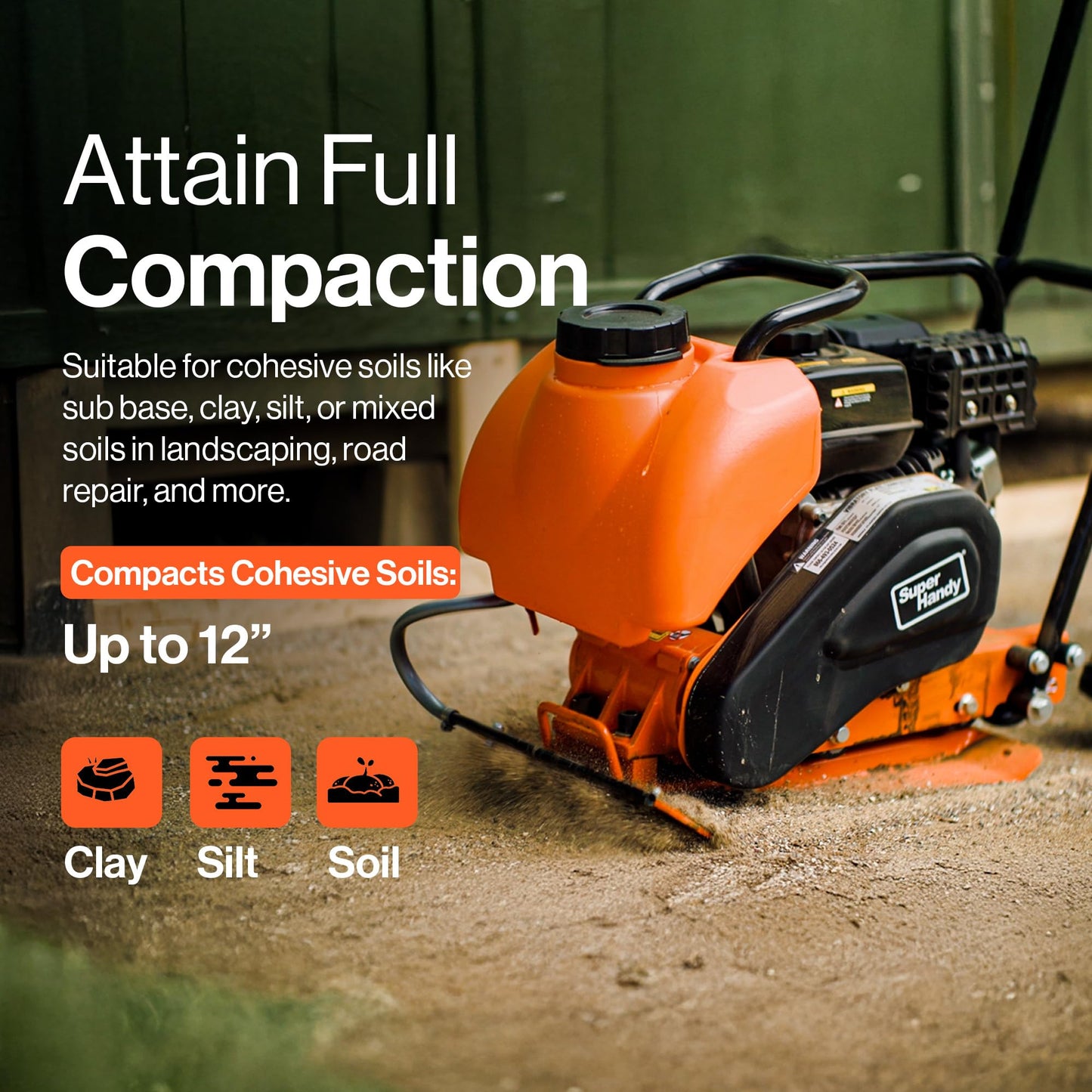 SuperHandy Plate Compactor with 7HP Gas Engine – 4200 lbs Force, 20 x 15 in. Steel Plate, 12 in. Depth Tamper for Soil, Gravel, Asphalt, Landscaping, Sidewalks, Patios (Water Tank)