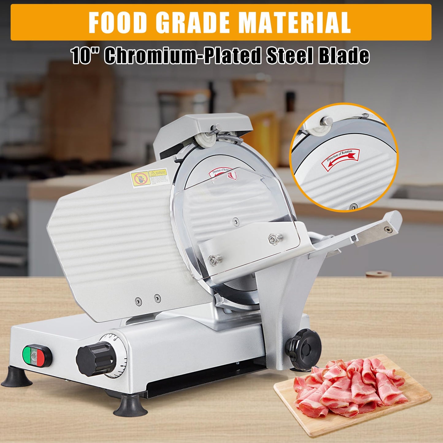 10" Commercial Meat Slicer 550W Dual Motors, Adjustable Thickness 0-14mm, with Safety Blade Cover & Sharpener - for Deli, Restaurant, Home Kitchen Slicing Beef, Ham, Vegetables