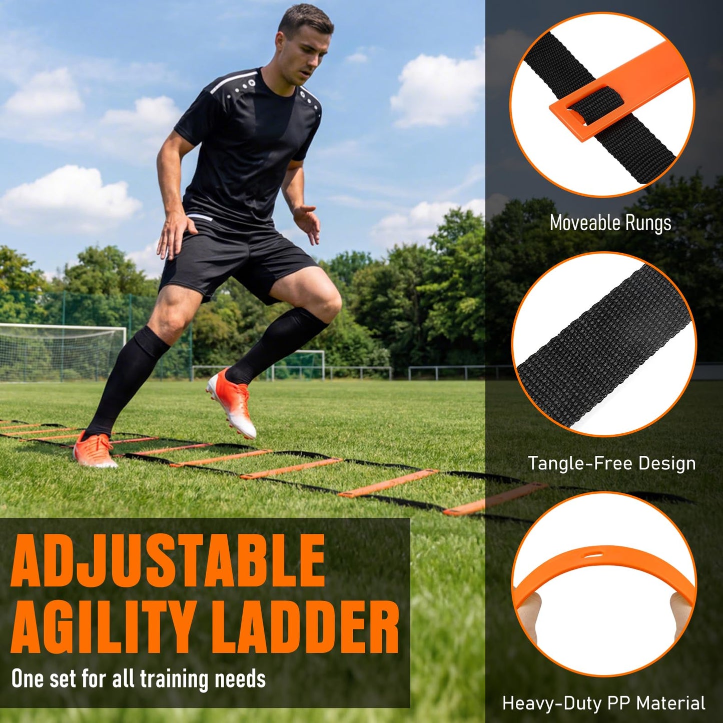 Agility Ladder, Soccer Football Training Equipment Set - 20ft Speed Ladder, 4 Hurdles,Parachute, 12 Cones & Jump Rope | Agility & Speed Training for Kids Youth Adults,Basketball & Football Accessories