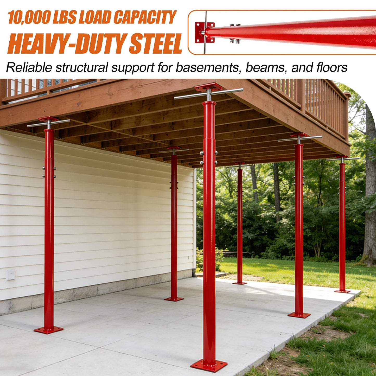 Adjustable House Jack Post, 55" - 100" Heavy Duty Steel Support Pole Jacks, 10000 lbs Load Capacity, Floor to Ceiling Telescopic Jack for Leveling, Framing, Basement, Crawlspace, Beam & Roof Support