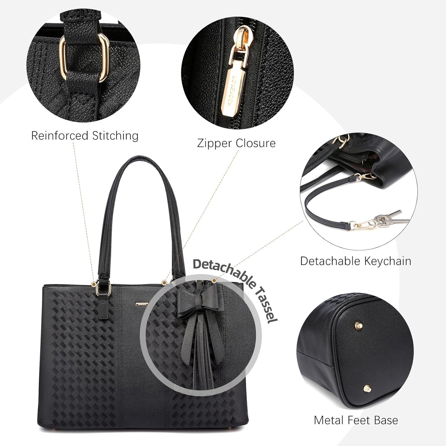 LOVEVOOK 15.6 Inch Laptop Tote Bag for Women Waterproof PU Leather Computer Bags for Business Office Work Briefcase