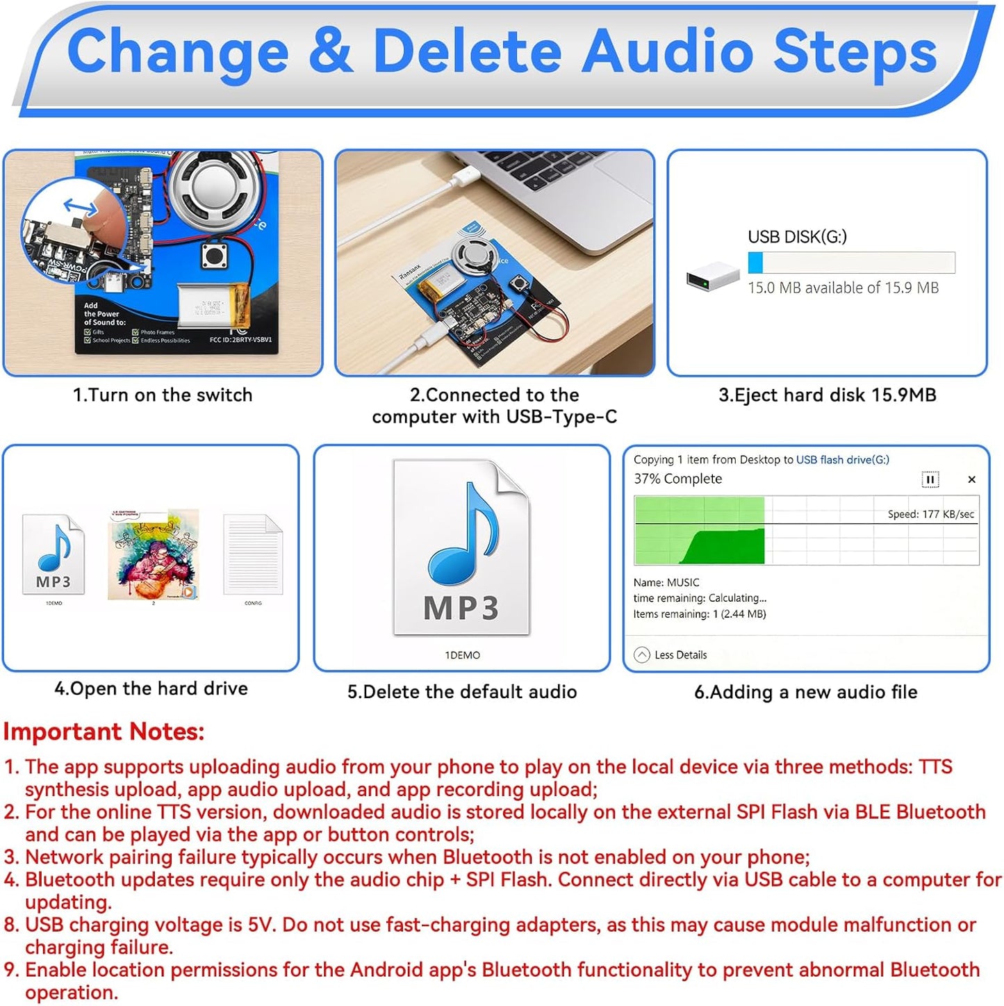 Ransanx MP3 Voice Recording Module Chip with Speaker Records and Plays Multiple Songs and Messages Create Recordable