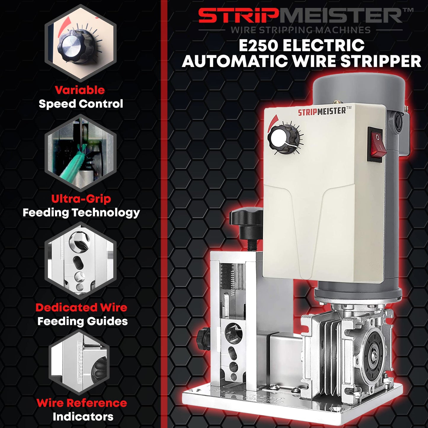 StripMeister Ultimate Wire Stripping Kit: E250 Machine & Feeder – Precision Stripping with Variable Speeds, Easy Scrap Metal Processing & Maintenance