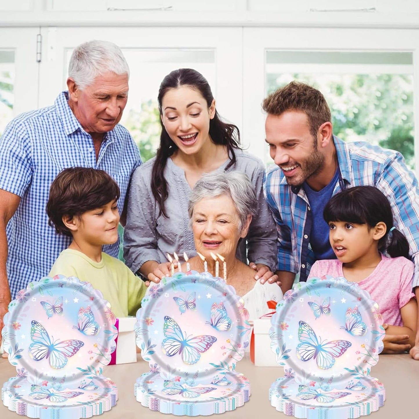 Skiennix 7-Inch Butterfly Paper Plates - 40 Count Disposable Dessert Plates for Birthday Parties & Baby Showers