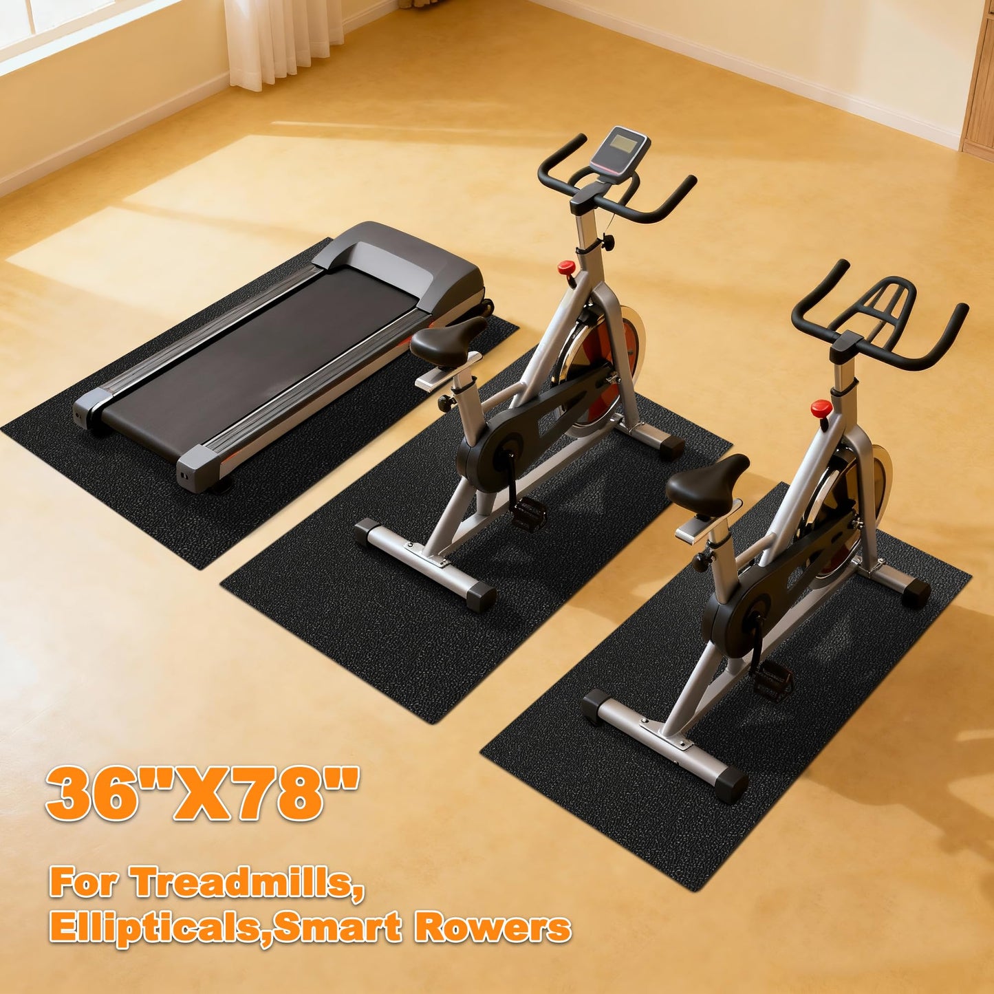 Fitvids Treadmill Mat for Floor Protection – 1/4" Thick Heavy Duty Non-Slip Gym Mats – 78" Lx36 W – Black