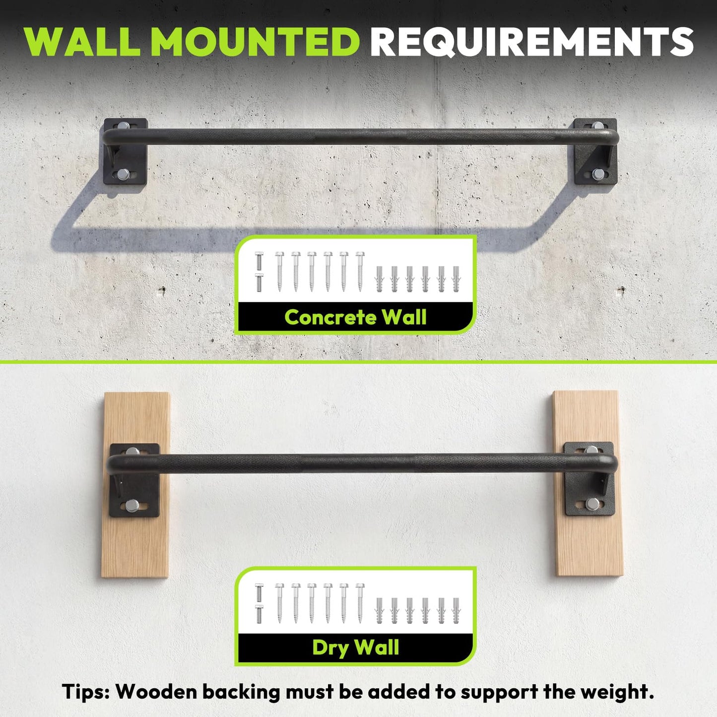 HANDBODE Pull Up Bar for Doorway and Wall Mount - Chin Up Bars for Home Gym, 36‘’ in Upper Body Workout Equipment with 500 lbs Capacity, Portable Thickened Steel Construction, Joist Mounted
