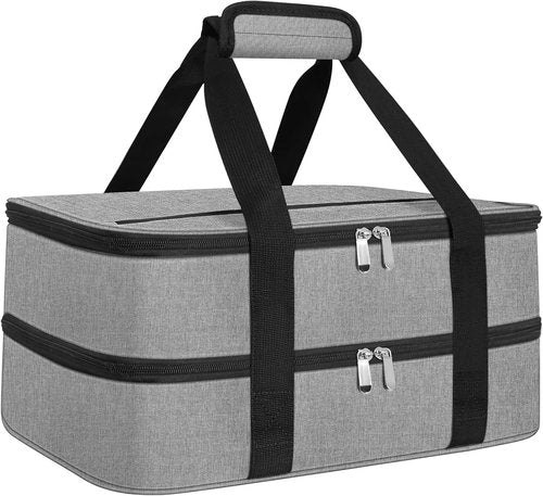 Esouler Double Insulated Casserole Carrier Bag - Hot & Cold Food Holder for 9 x 13 Inch Dishes | Grey