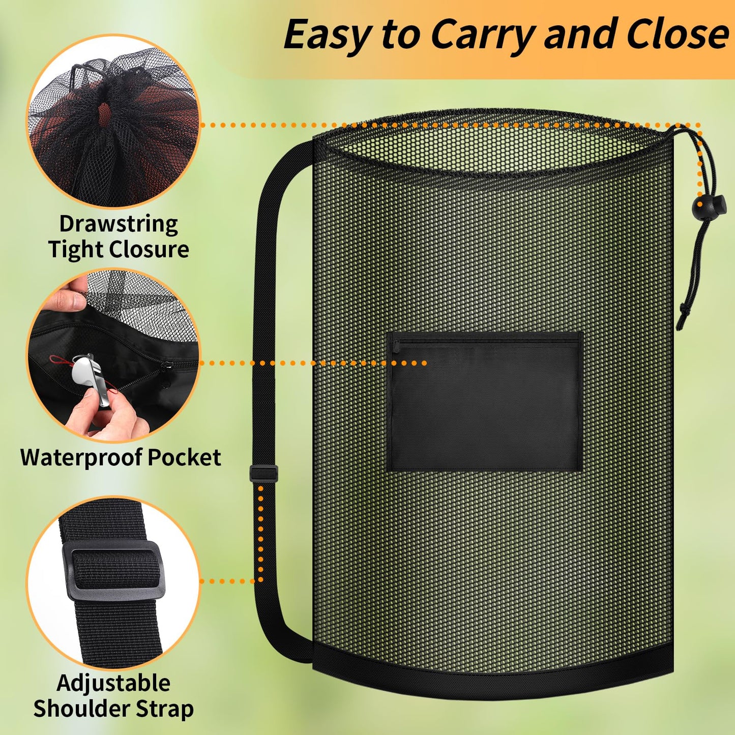 Extra Large Mesh Ball Bag, Heavy Duty Drawstring Storage Bag, 24" x 36" Hold 8-10 Soccer Basketball Volleyball Football, Sports Equipment Sack Net Bags with Shoulder Strap and Pocket for Coaches
