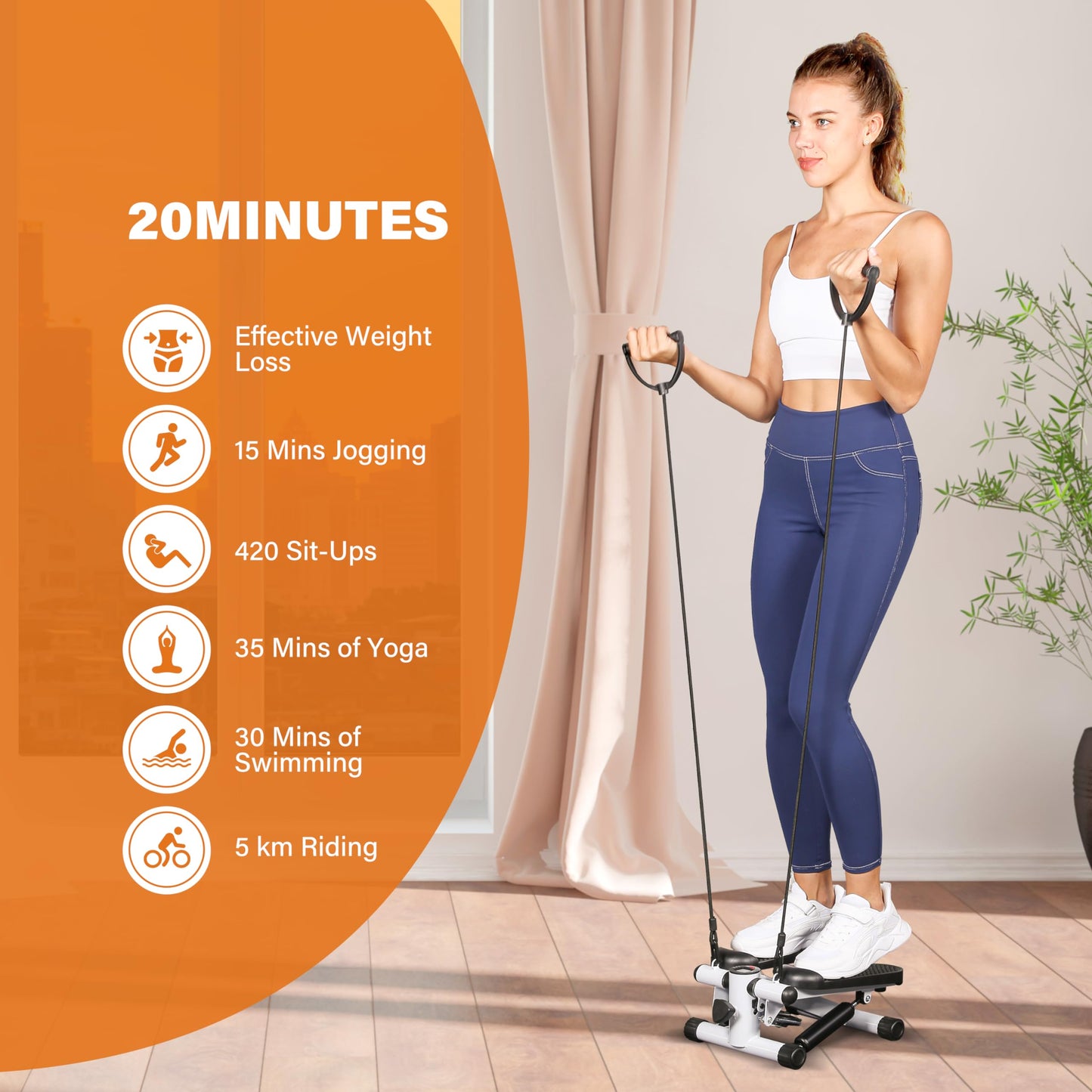 YSSOA Mini Stepper with Resistance Band, Stair Stepping Fitness Exercise Home Workout Equipment for Full Body Workout