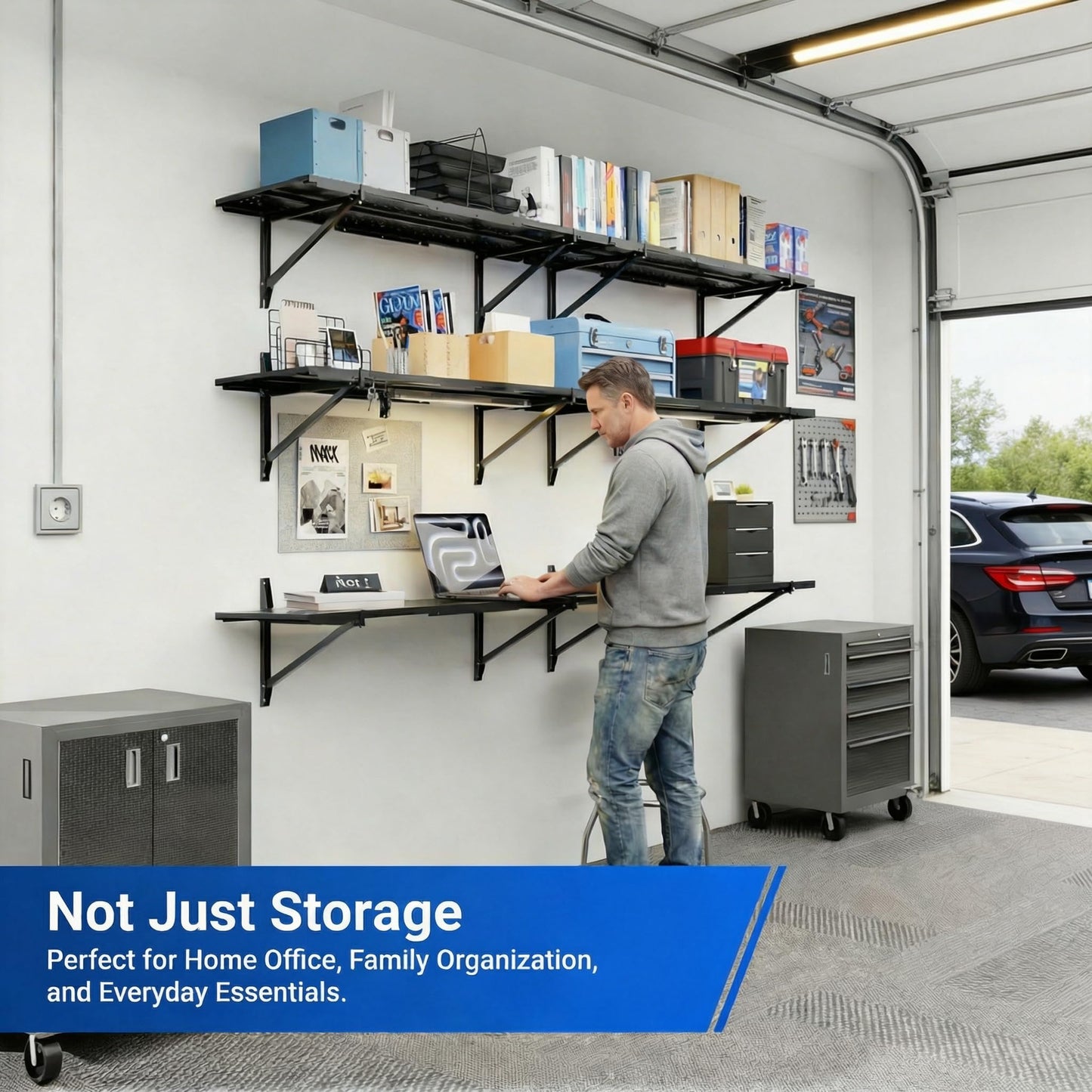 FLEXIMOUNTS 2-Pack 1x6ft Heavy Duty Garage Wall Shelving, Perforated Metal Garage Shelving Wall Mounted, 1400 lbs Capacity, Garage Organization System for Tools, Bins & Space Saving
