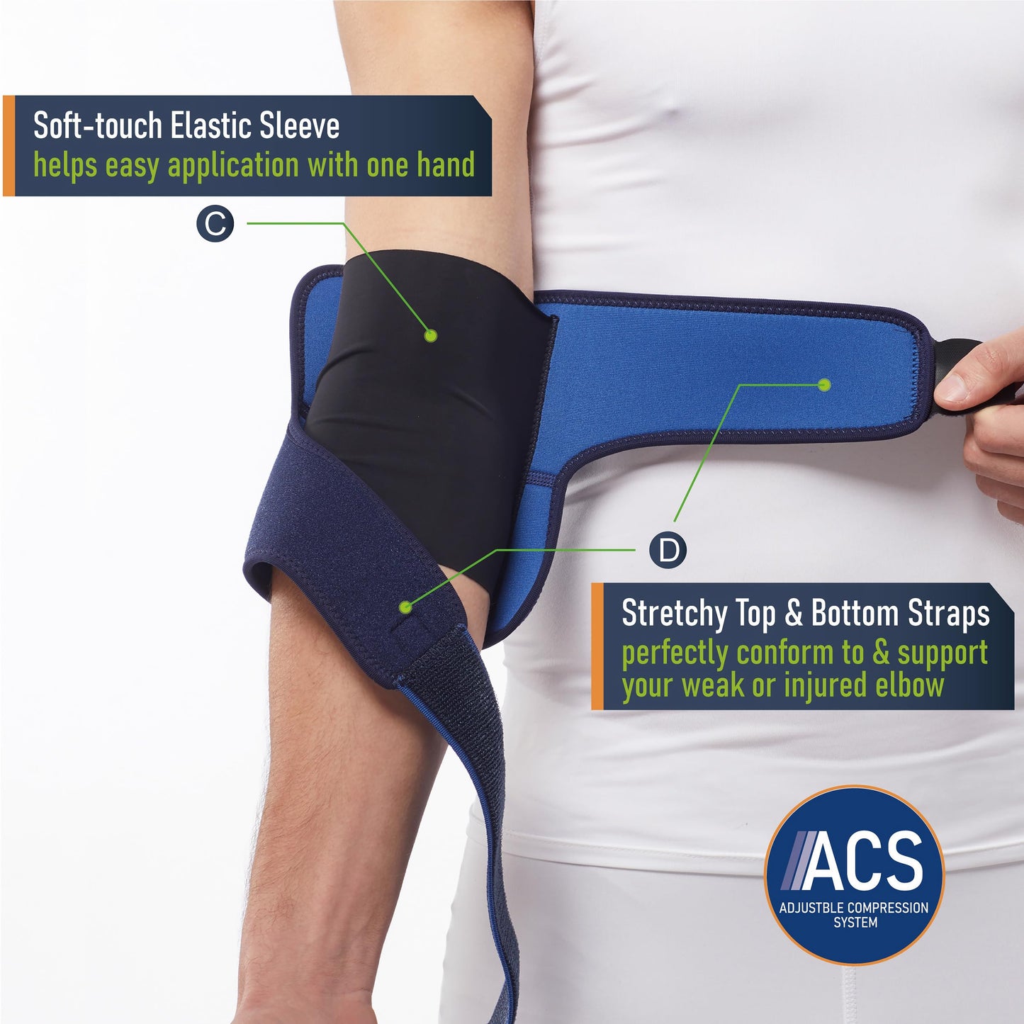 Comforband Adjustable Elbow Brace – Targeted Support for Tennis Elbow, Golfer's Elbow, Tendonitis, Arthritis, Bursitis, Sprains, and Strains – One-Size-Fits-Most Compression Sleeve for Pain Relief and Injury Recovery