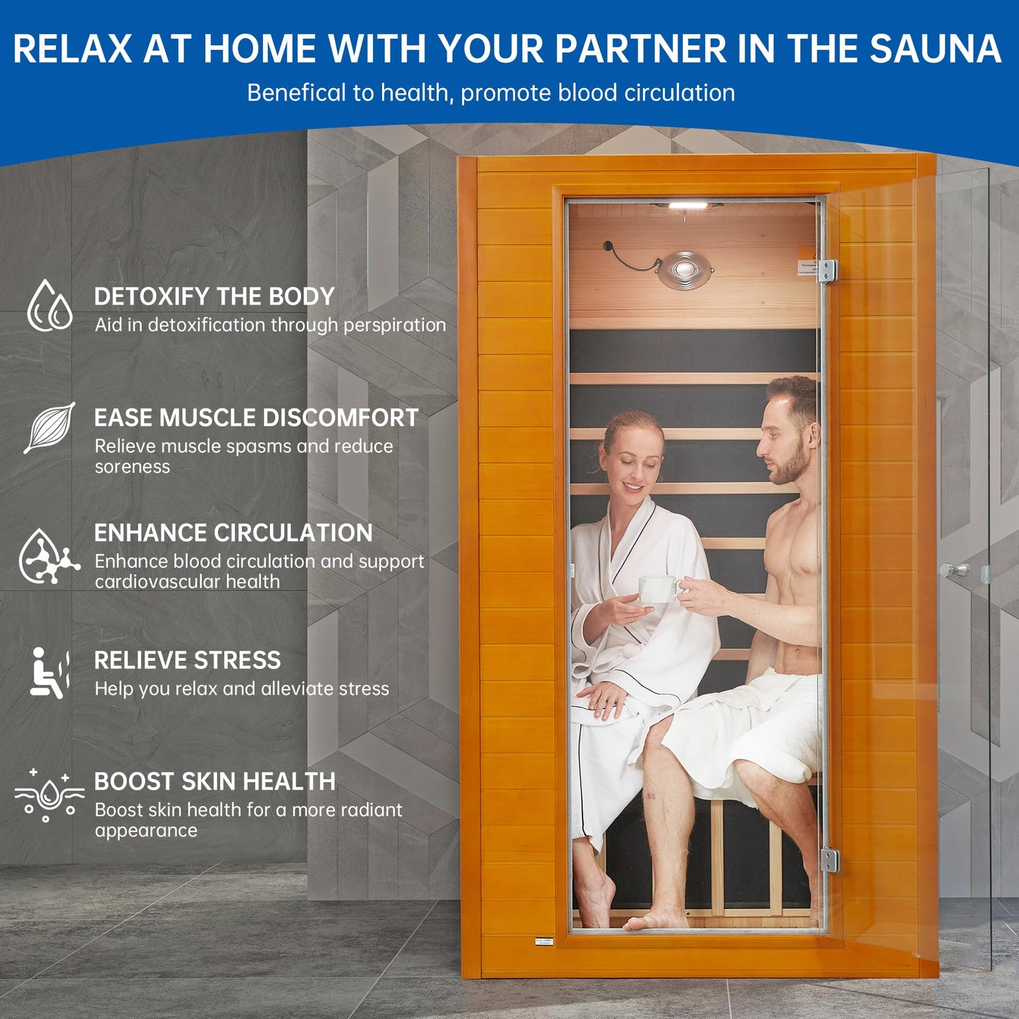 RESTISLAND Infrared Sauna for Home, Near Zero EMF Home Saunas for up to 2 Person, Indoor Dry Heat Sauna Room with Infrared Red Light Therapy, Bluetooth Speakers, Canadian Hemlock Wood