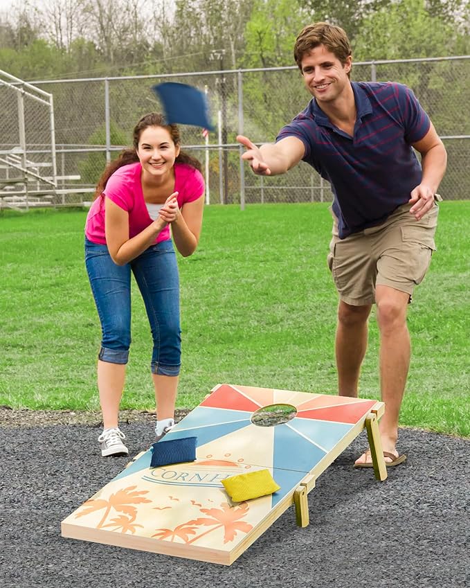 Cornhole and Tic Tac Toe 2 in 1 Game, 3x2 Feet Portable Cornhole Board Set of 2, Outdoor Yard Games for Adults and Family, Solid Wooden Cornhole with 10 Bean Bags