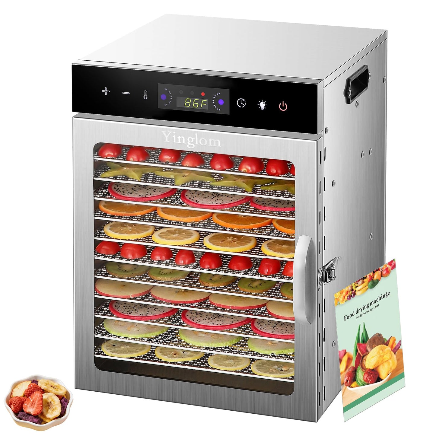 Food Dehydrator Machine with 12 Stainless Steel Trays, 800W Dual-Fan Dehydrator for Home, 24H Timer, 86-194℉ Temperature Control, LED Digital Dispiay for Jerky, Fruit, Vegetable, Herbs, and Dog Treats