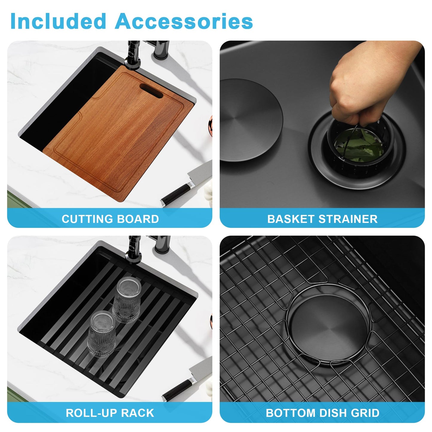 Lonsince Black Bar Sink Undermount,Small Bar & Prep Sinks,16 Gauge Stainless Steel Bar Sink with Workstation for Wet Bar Area,Special Offset Drain Design (16" X 18")