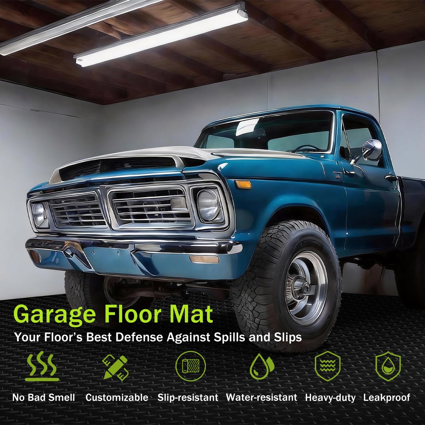 FomanXtre 8x20 FT Garage Floor Mat, 2.8mm Thickened Flooring Roll for Under Car Diamond Plate PVC Rubber Mat with 20 Pcs Tapes, Non-Slip Floor Mat for Garage, Warehouse, Gyms, Trailer,Black