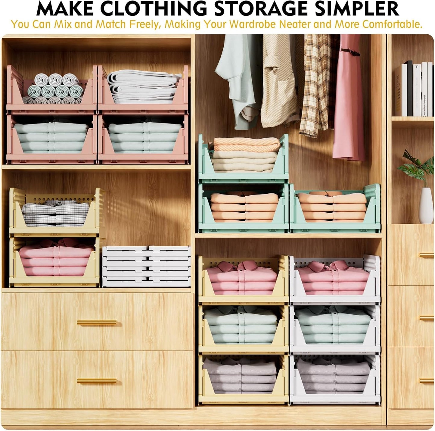 SNSLXH Stackable Closet Organizer Box - Multifunctional & Foldable Storage Basket for Bathroom, Kitchen, Laundry | Green, 5 Pack
