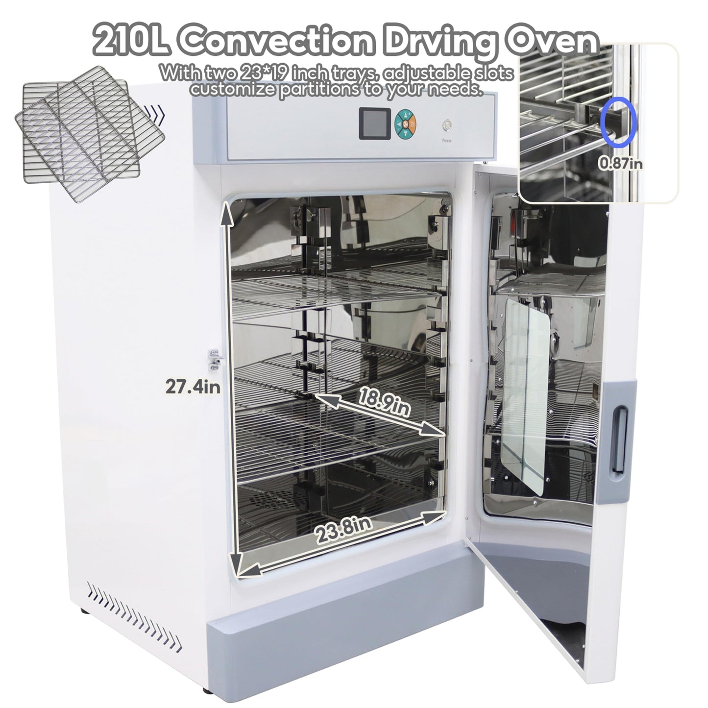 TECHTONGDA Digital Forced Air Convection Drying Oven Heat Treat Industrial Lab Temperature Control Independent Control Fan 7.42 Cu ft (18.9 * 23.8 * 27.4inch Chamber) 220V