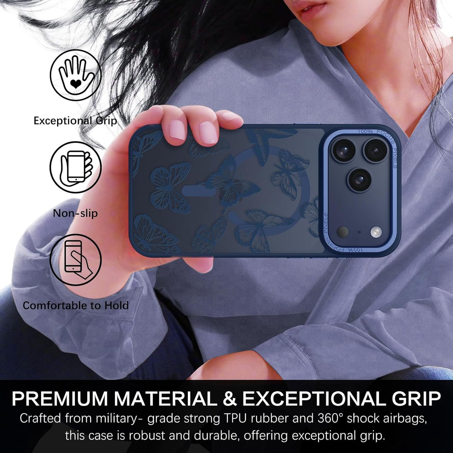 BENTOBEN 17 17 17Pro 6.3", for iPhone Pro Case, Cute Butterfly Pattern Magnetic Pro Phone Case [Compatible