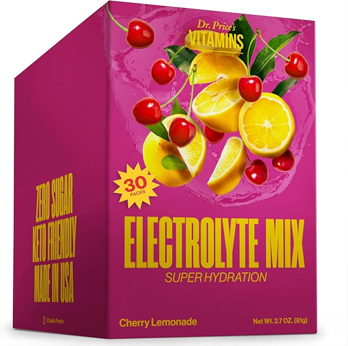 Dr. Price’s Electrolyte Mix | Sugar-Free Hydration Powder with 72+ Trace Minerals | No Sugar, Fast-Dissolving Electrolytes Powder Packets | Cherry Lemonade (30 Packs)