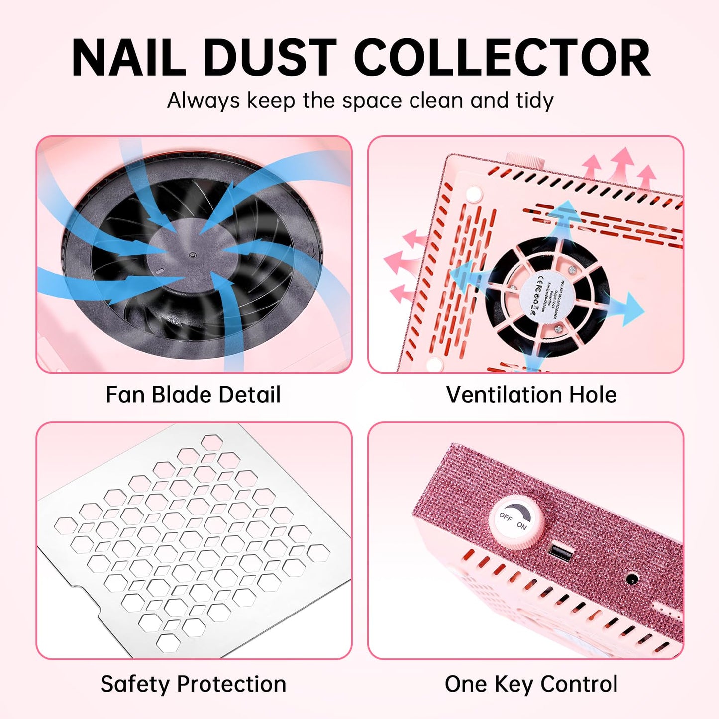 CHRISTINE SHELLY UV LED 96W Nail Lamp Gel Polish Light with 4 Timer Setting Plug-in Quick Dry Curing Lamp Pink & Nail Dust Collector Reusable Filters Powerful Vacuum Fan with Hand Pillow Pink
