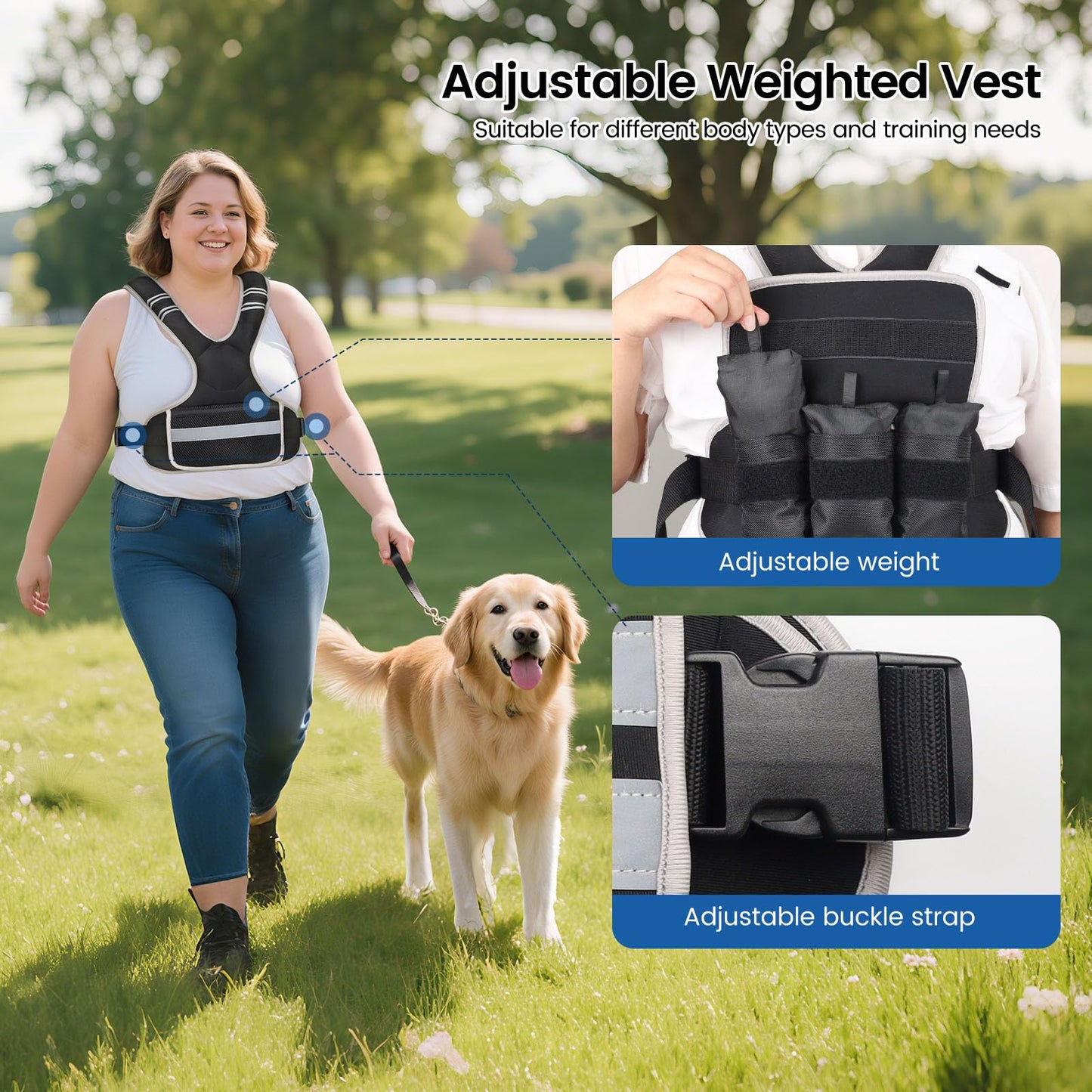 Adjustable Weighted Vest Woman 4-10lb/12-18lb/20-32lb Weighted Vest Men with 6 Ironsand Weights, Shoulder Pads and Large Pocket for Walking Running Crossfit Strength Training, 12-18lb