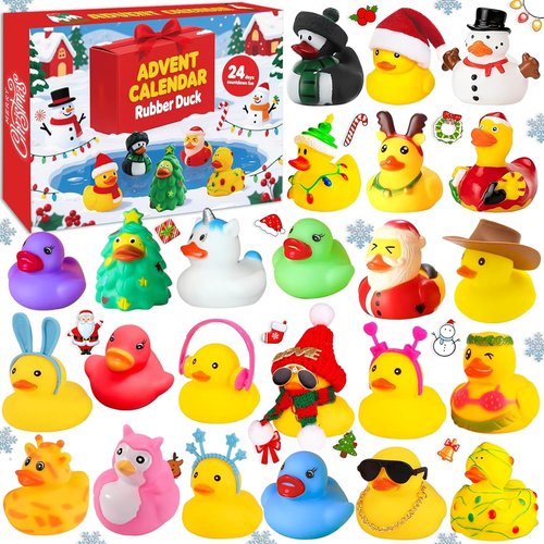 Christmas Rubber Ducks by [Brand Name] - 24 Pcs Fidget Toys for Advent Countdown | Fun Bath Gifts for Kids