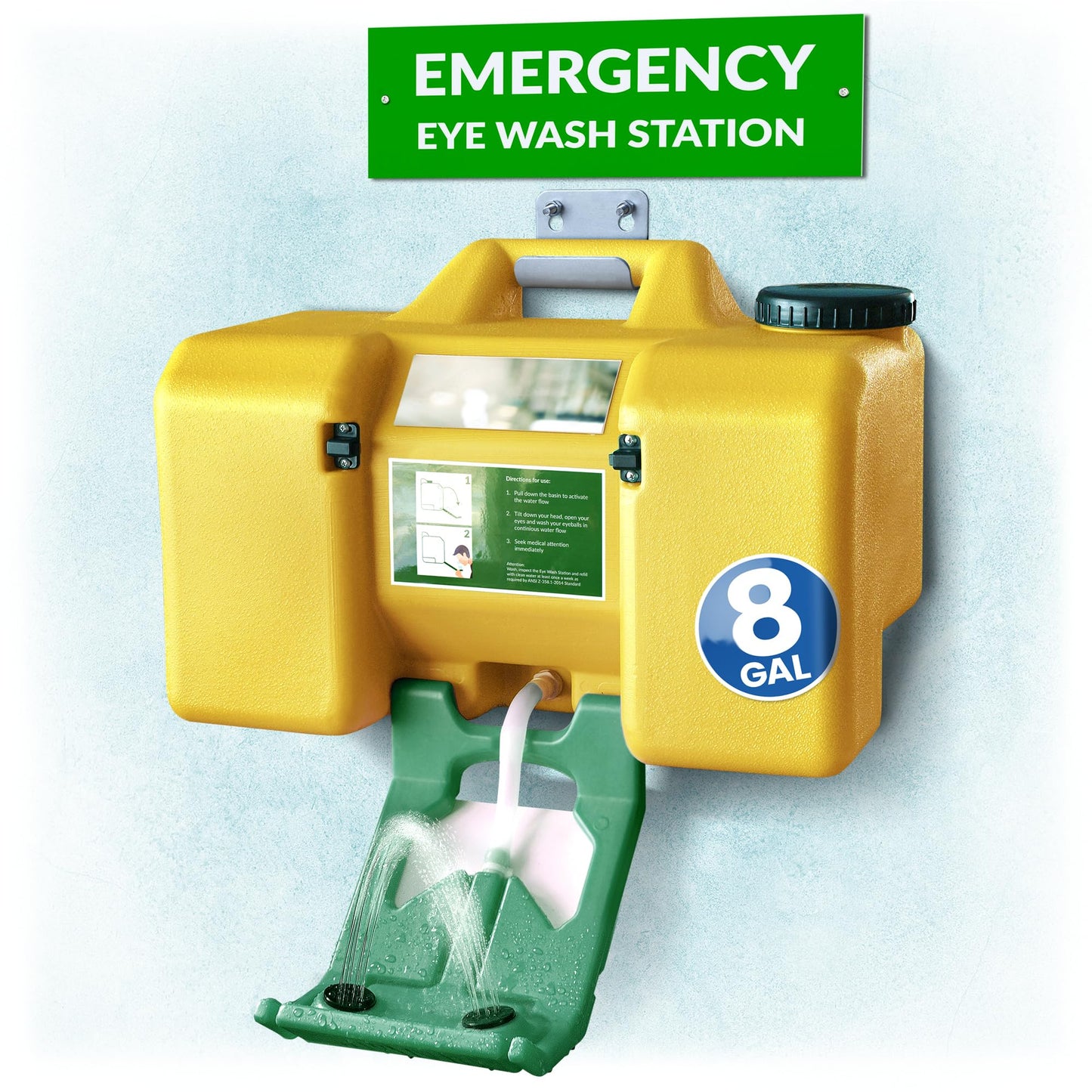MAASTERS 8gal Portable Eye Wash Station, Wall Mount Eyewash Station OSHA-Compliant, Emergency Eye Wash Station with Mirror & Dual Spray, First Aid Eye Wash Units