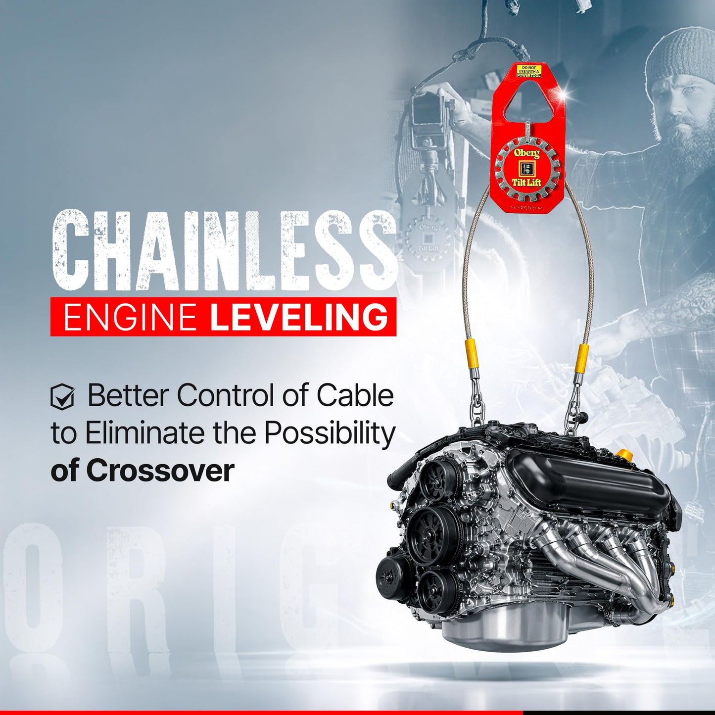 Oberg Tilt Lift Engine Leveler | Original Chainless Hoist Sling for Engine & Transmission Swaps | 1 Ton (2,000 lb) Capacity, 45° Tilt, One-Hand Ratchet Control, 3:1 Safety Factor