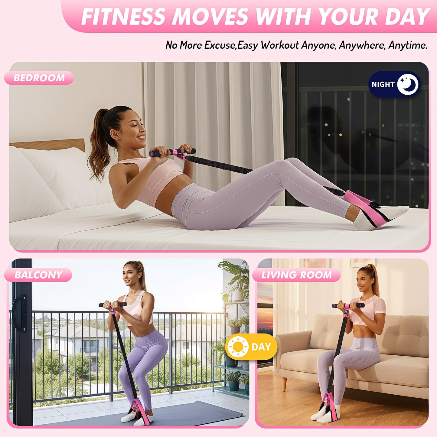 KRNIUC Resistance Bands with Handles | Puller Resistance Band for Exercise, Abs, Core, Legs, Glutes, Foot, Yoga, Arm and Waist Pedal Band, Stretch Bands Workout Equipment for Women Home Gym