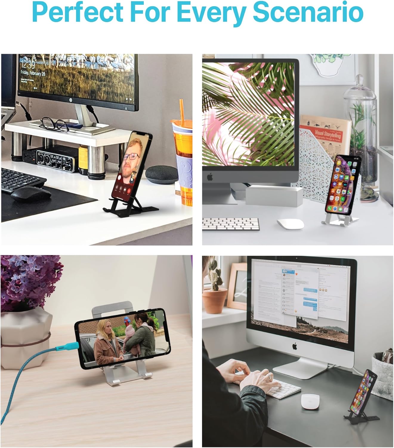 BLACK+DECKER Phone Stand for Desk - Folding Cell Phone Stand Holder - Adjustable and Portable, Folds Down Flat