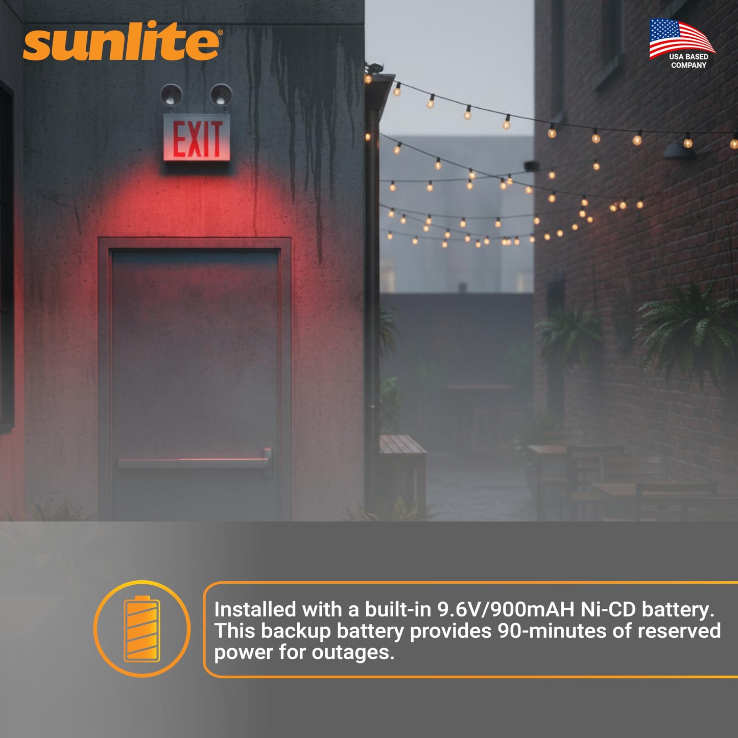 Sunlite 05275 LED Steel Exit Sign Combo, White Housing with Red Lettering, 90-Minute Battery Power Back-Up, Dual-360 Degree Adjustable Head Lamps, 200 Lumens, 120-277V, Fire Safety, NYC Compliant