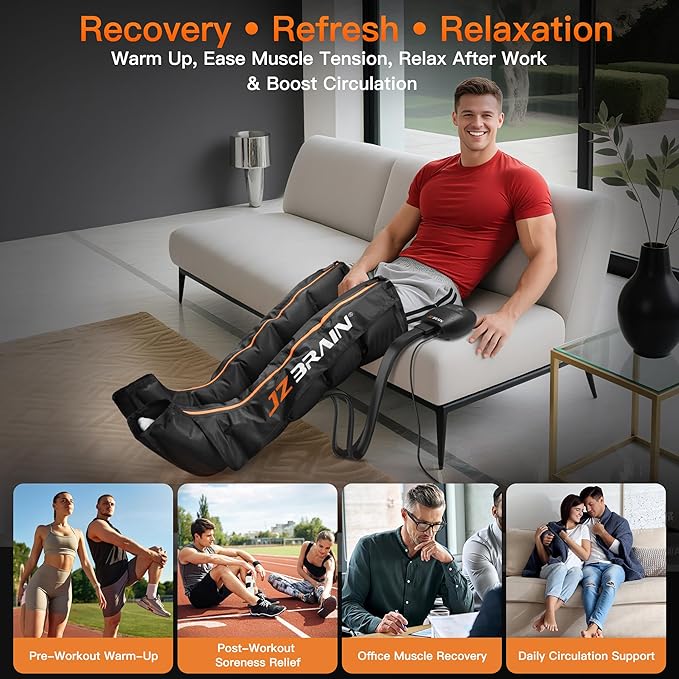 Sequential Air Compression Recovery System : Professional Sequential Compression Boots for Fast Recovery & Circulation Improvement ??Full Leg Recovery Device for Athletes Runners Gym (Large)