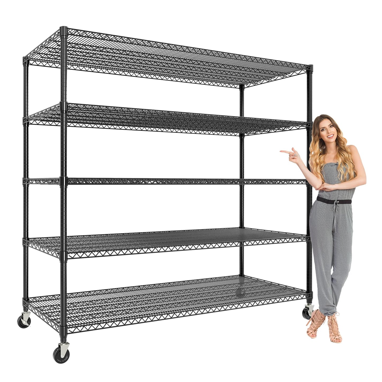 EliteEdge 5-Tier Tall Steel Garage Shelving with Wheels, Heavy Duty Storage Rack, 3300 Lbs Capacity, Adjustable Industrial Shelves for Garage, Workshop, or Warehouse, 23.6" D x 59" W x 82.6" H