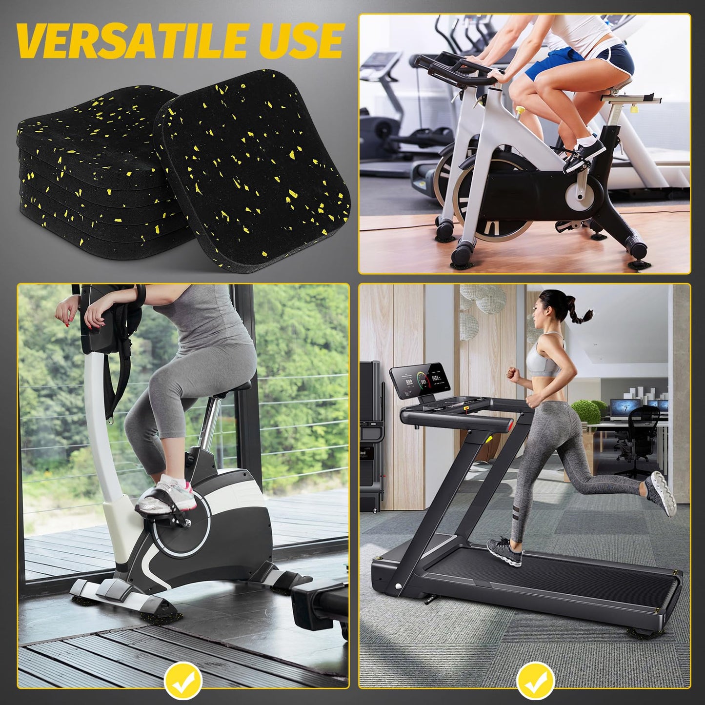 Mipcase 6-Pack Treadmill Mats 3.93X3.93X0.39 Inch Thick Non-Slip Anti-Vibration Equipment Mats for Floor Protection and Noise Reduction in Home Gym