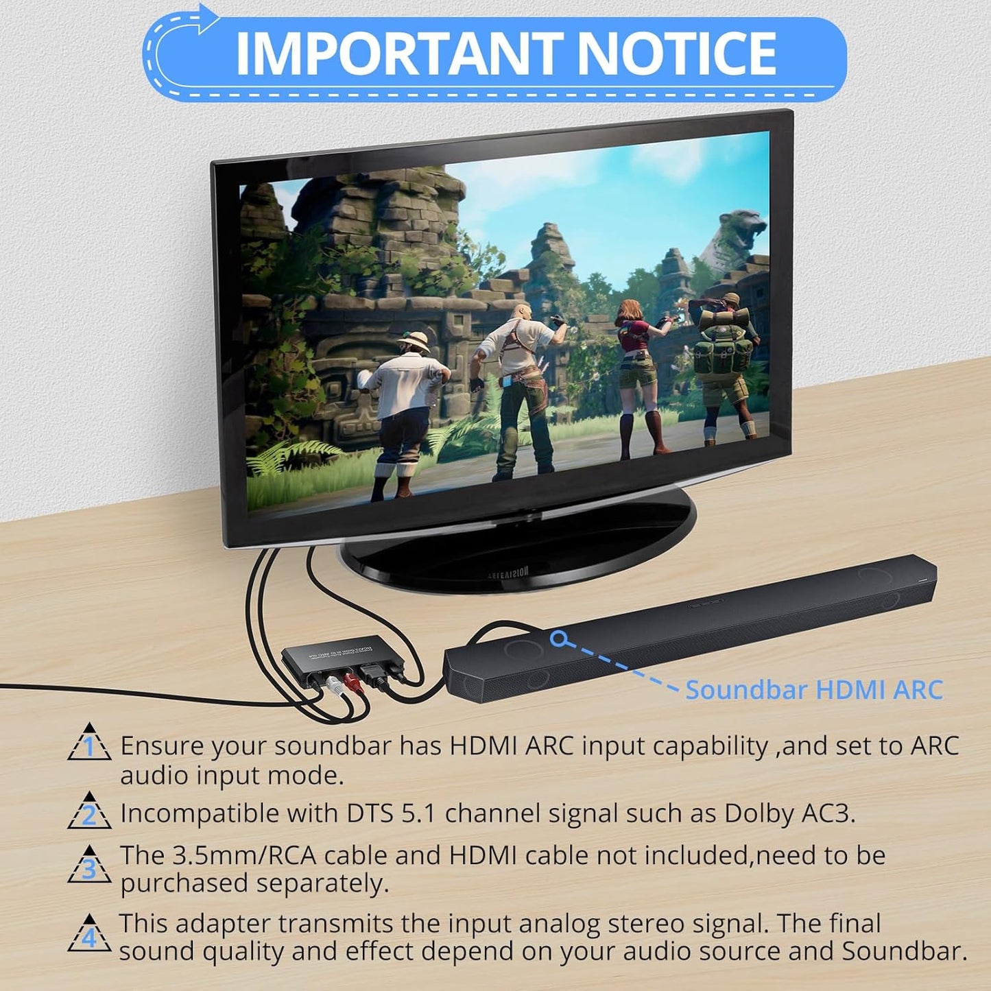 CAMWAY 3.5mm TV,Computer,MP3 Analog to Digital Audio Converter - to ARC, RCA to ARC for Old Player,Projector