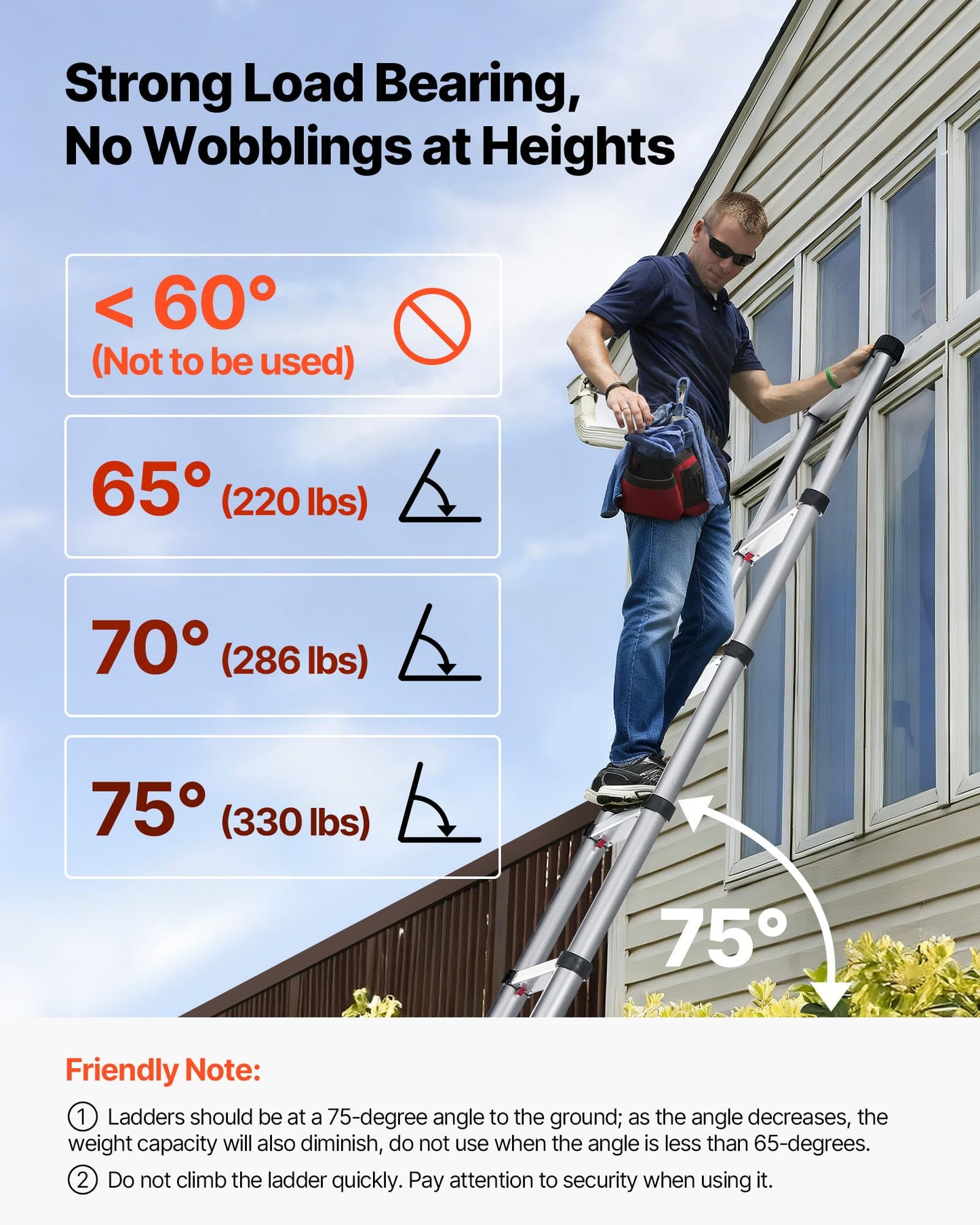 VEVOR 12.5ft Telescoping Ladder, Aluminum Lightweight Multi-Purpose Collapsible Extension, One-Touch Retraction Ladder, Heavy Duty 330LBS Max Capacity with Non-Slip Feet, for Home, Outdoor Work, Loft