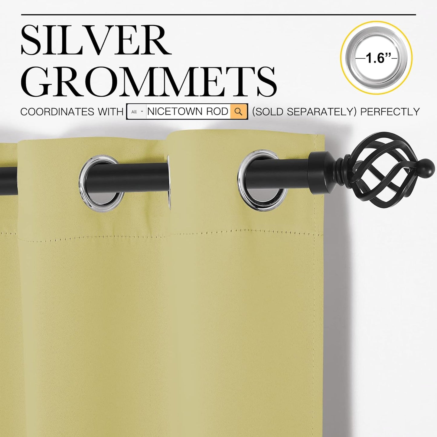NICETOWN Room Darkening Curtains - Thermal Insulated Grommet Drapes for Kitchen | Set of 2, 42" x 48", Paler Yellow