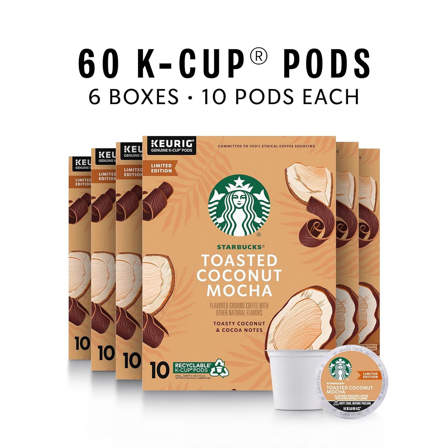Starbucks K-Cup Coffee Pods - Toasted Coconut Mocha Flavor | 100% Arabica, Limited Edition, 60 Pods
