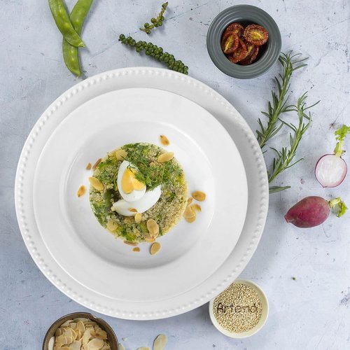 Artena Pasta Bowls Set of 4 - Elegant White Porcelain Bowls | Wide Rim Design, Microwave & Dishwasher Safe