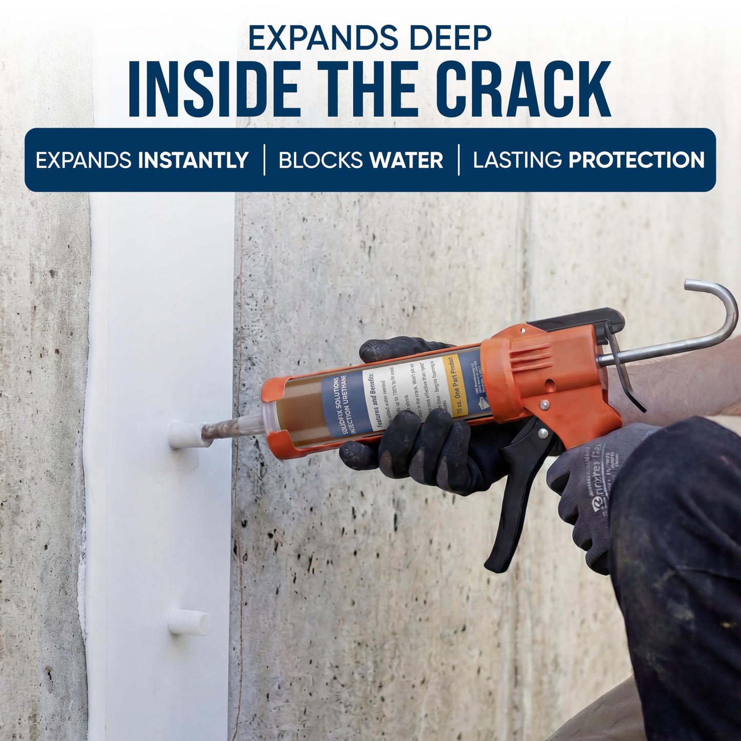 Concrete Crack Injection Kit – DIY Basement Wall Crack Repair – Polyurethane Leak Seal System – Stops Active Water Leaks in Foundation Walls – Easy No-Dig Injection Repair Kit - Ideal for DIY Projects