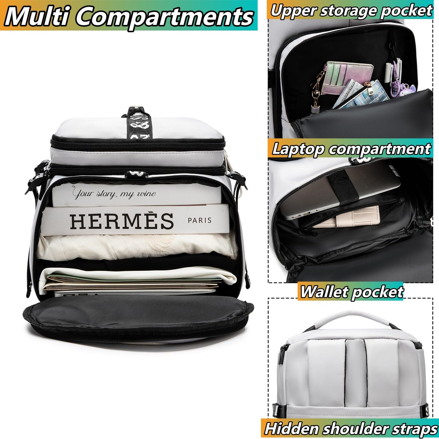 Gym Duffle Bag Backpack with Shoe Compartment,4 ways Travel Backpack for Women and Men,Multi-Functional bag with Waterproof Layer&Laptop Compartment for Fitness, Travel,Camping(Grey)