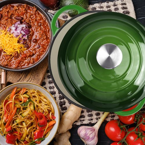 Le Creuset 6 Quart Enameled Cast Iron Dutch Oven - Versatile Green Pot with Dual Handles & Lid