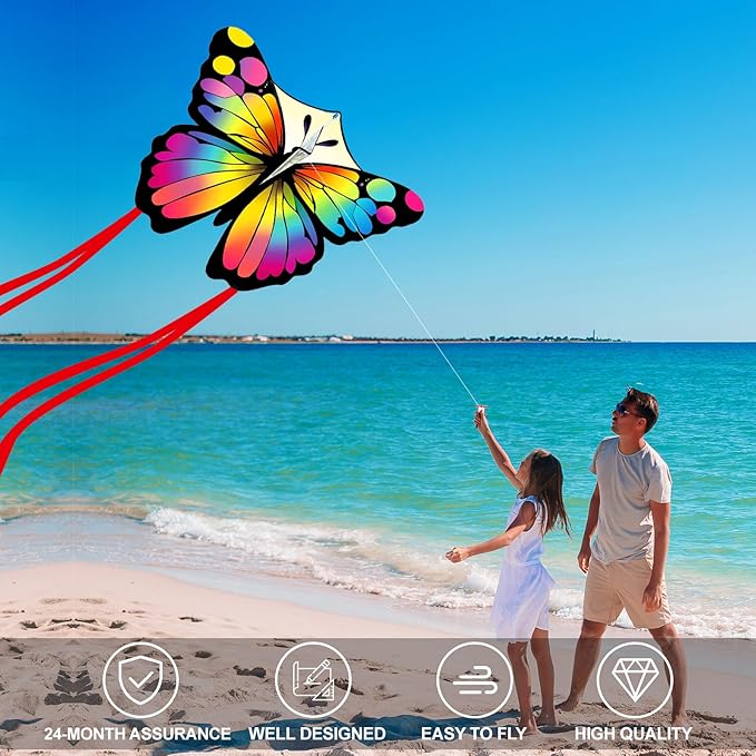 Colorful Butterfly Kites for Kids & Adults, Big Kids Kite Easy to Fly, Beach Kites for Adults, Perfect Family Kite for Parks and Outdoor Activities, 300ft String Handle Included