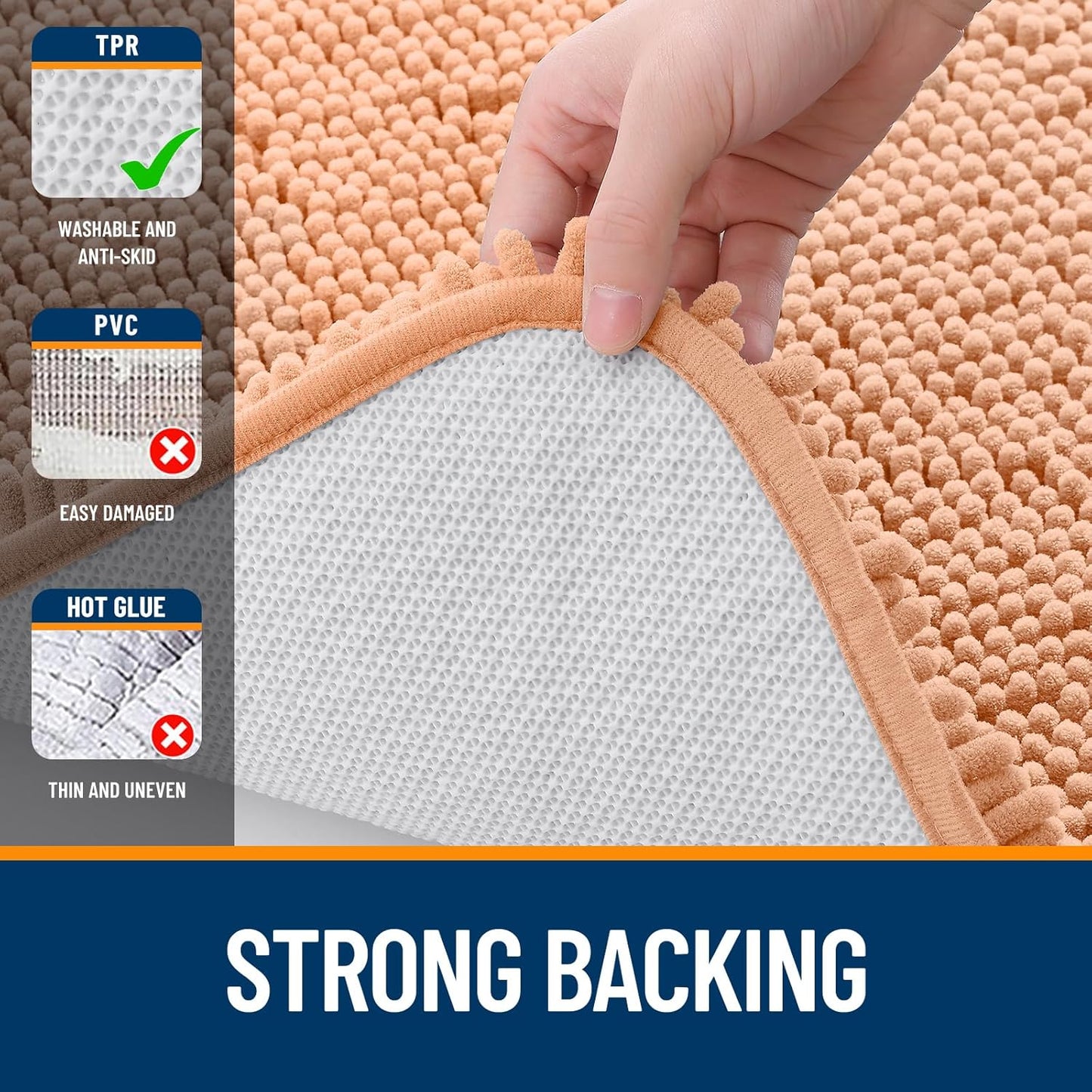 OLANLY U-Shaped Toilet Rugs - Extra Soft Chenille, Quick-Dry, Non-Slip Bath Mat | 24x20, Peach